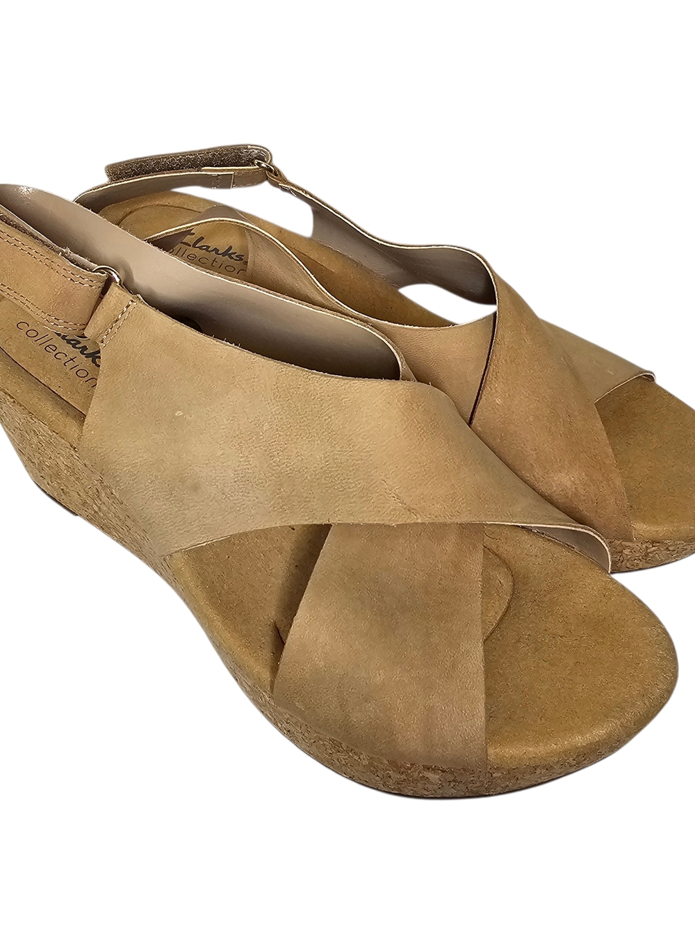 Clarks Annadel Eirwyn Wedge Sandals Size 11W NWT Tan Suede Cork Slingback - Picture 2 of 16